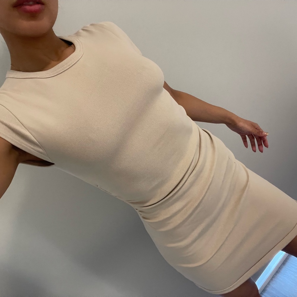 Zara Cream beige Sleeveless Dress ruched mini